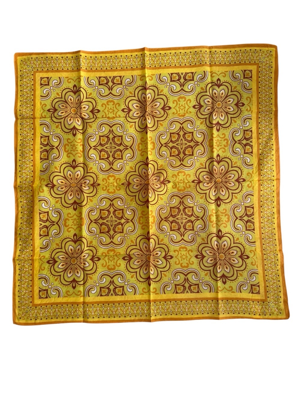 Free People Mod Mosaic Print Bandana Scarf Yellow Orange Boho 28x28 NWOT - Picture 3 of 5